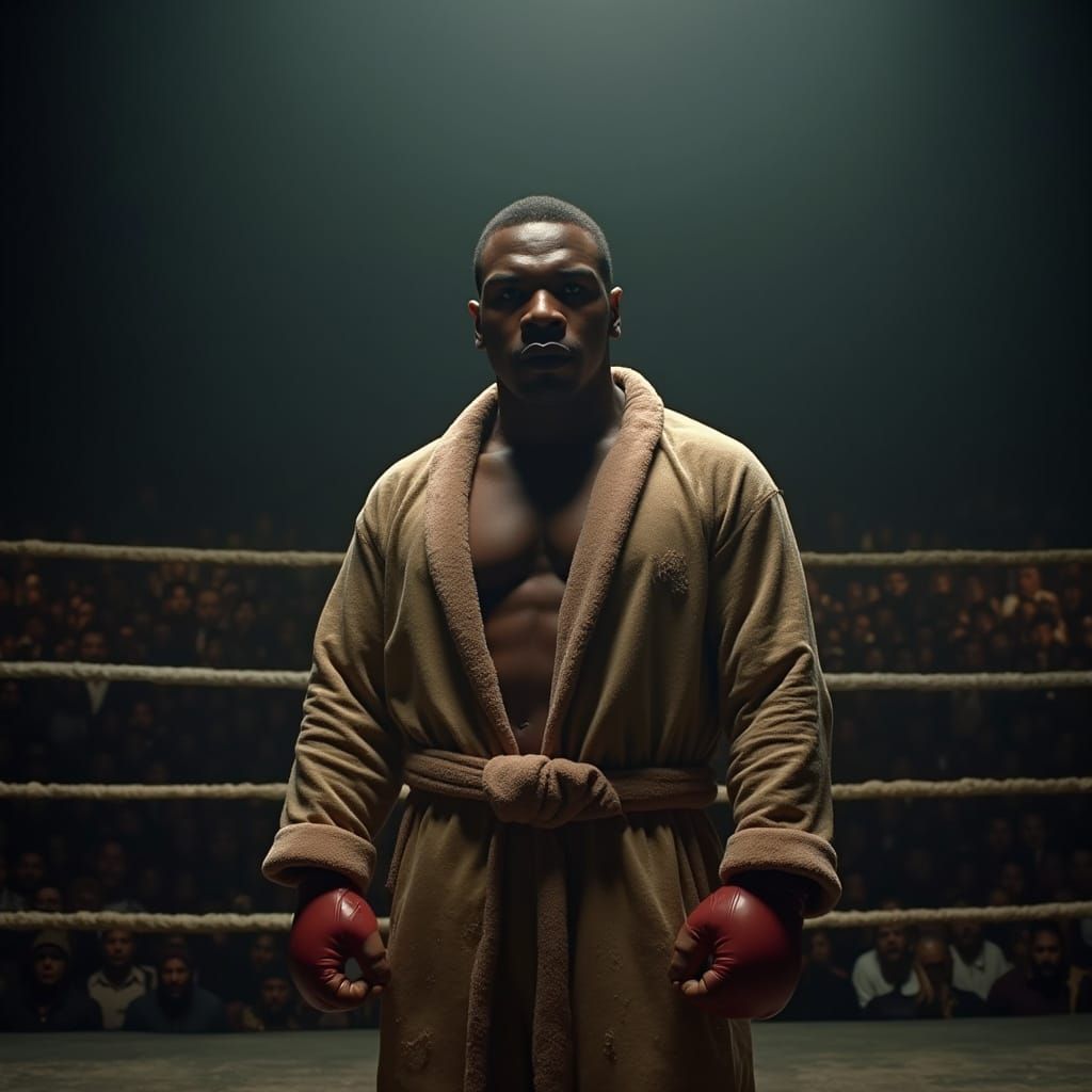 Mike Tyson in Boxing Ring: Hyperrealistic Cinematic Portrait