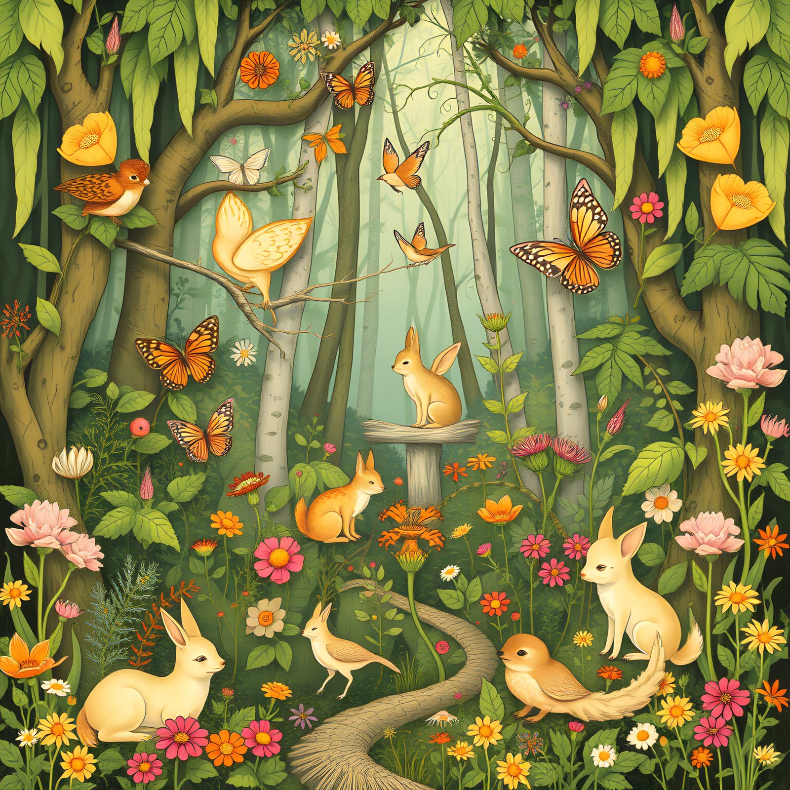 Art Nouveau Woodland Animals Holiday Celebration