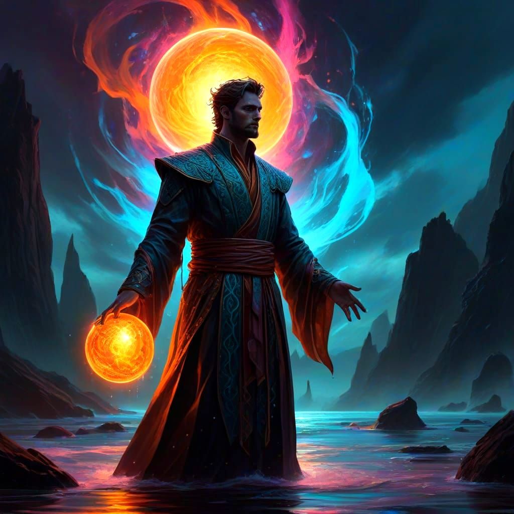 Ethereal Druid Mage Silhouette in Swirling Iridescent Shadow...