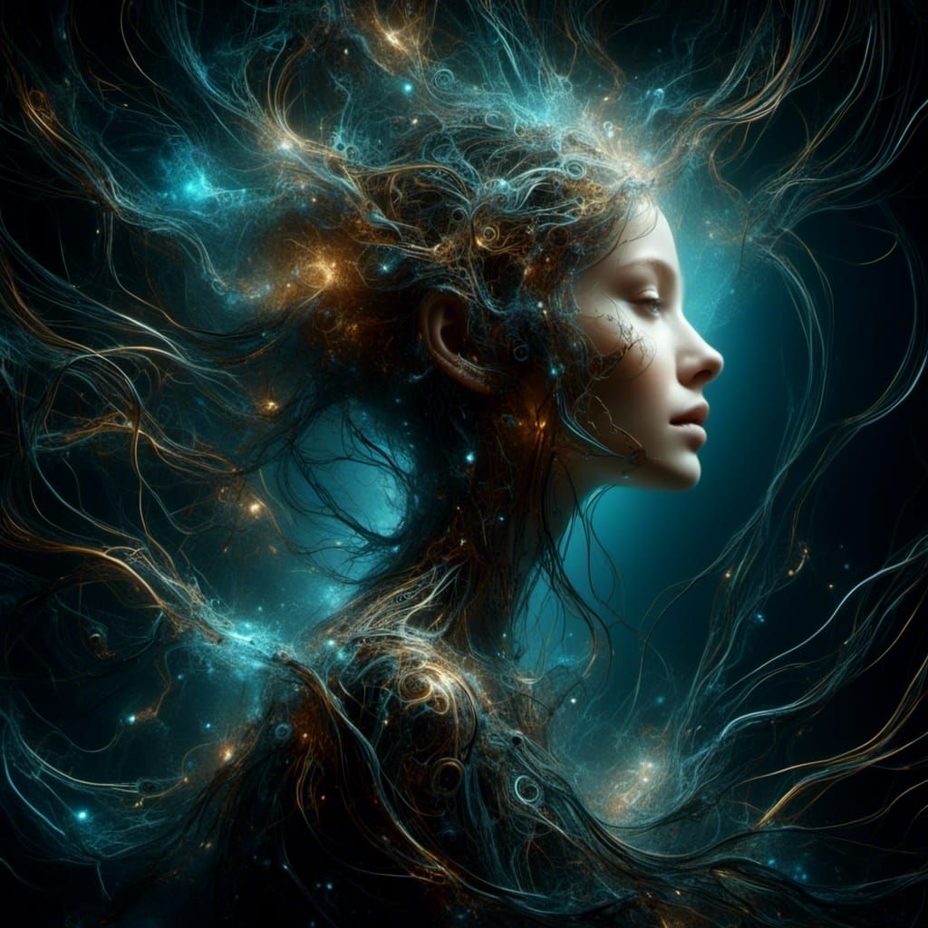 Beautiful Woman in Double Exposure Digital Art