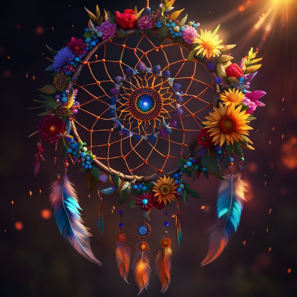 Colorful Dream Catcher in Sunlight, Hyperdetailed Art