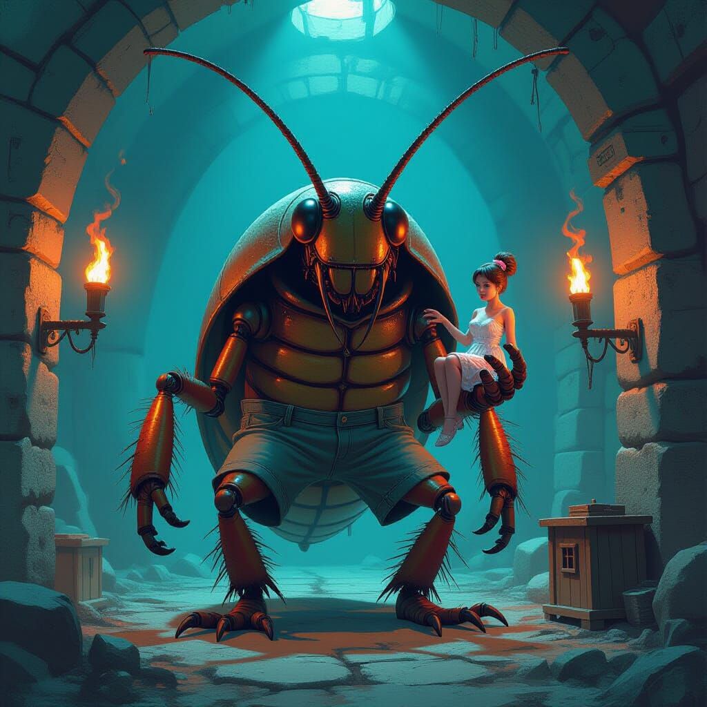 Giant Hairy Cockroach Holds Housewife in Dungeon