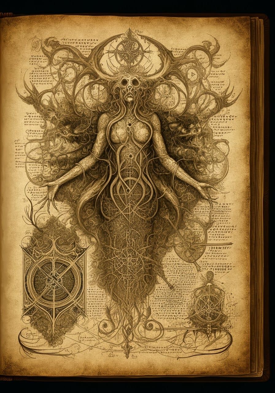 Necronomicon Page with Divine Calligraphy