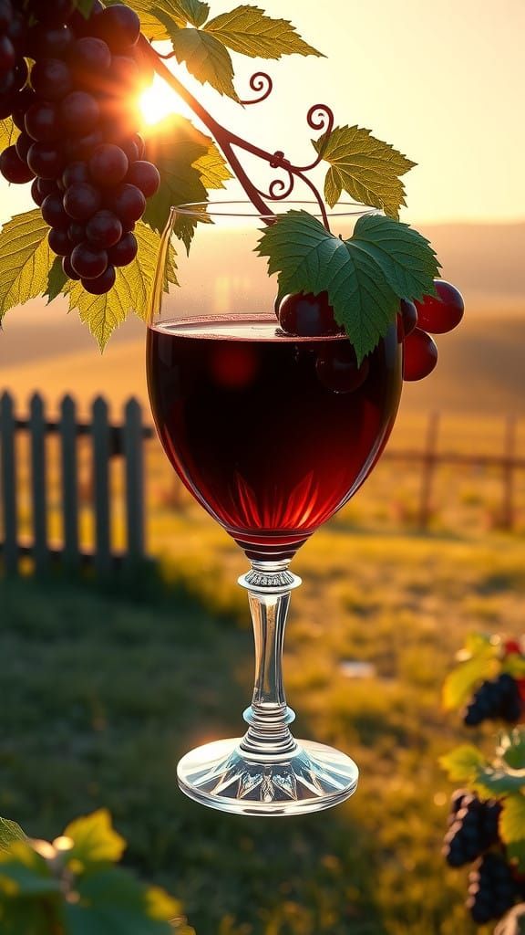 Luxurious Crystal Wine Glass Filled with Red Wine and Leafy ...