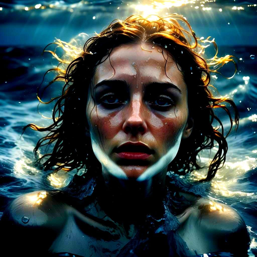 Woman Drowning in a Stormy Sea: 3D Rendered