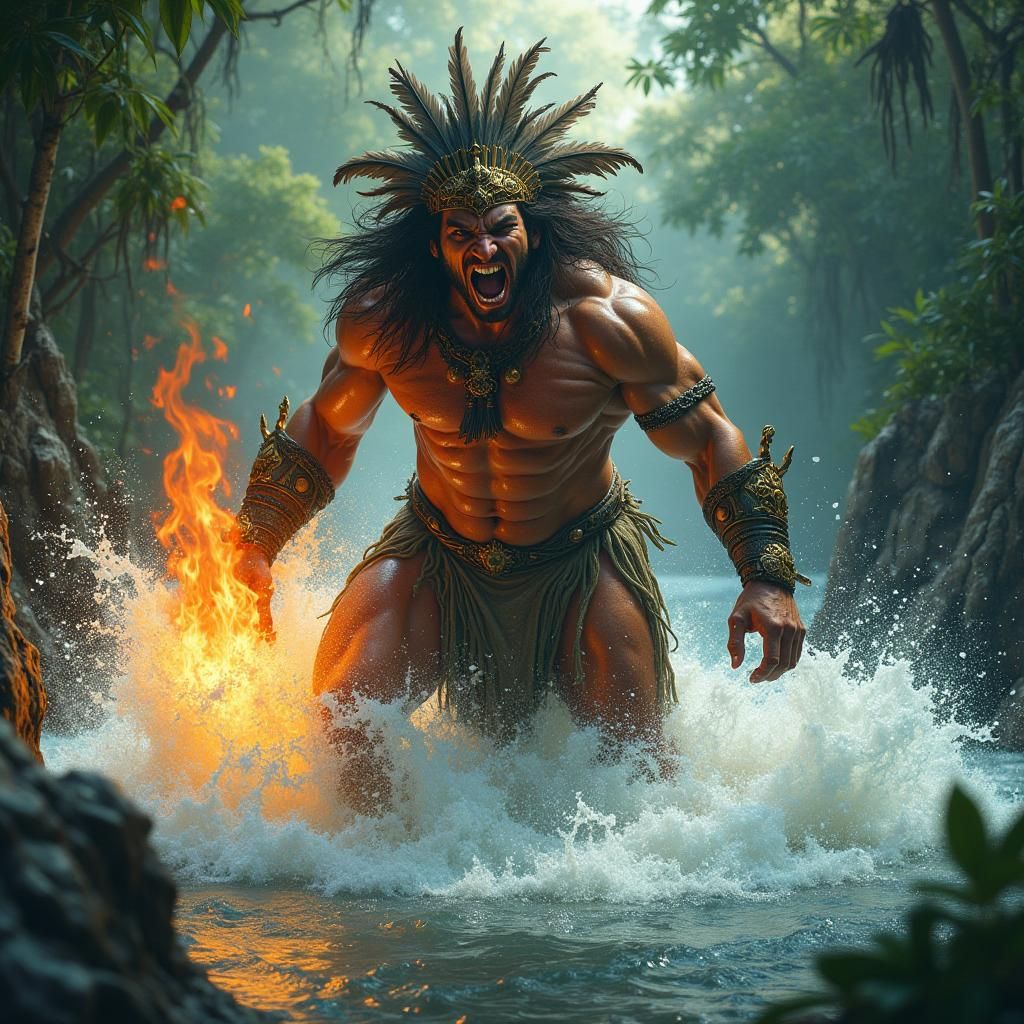 Amazonian Warrior Battles Raging River
