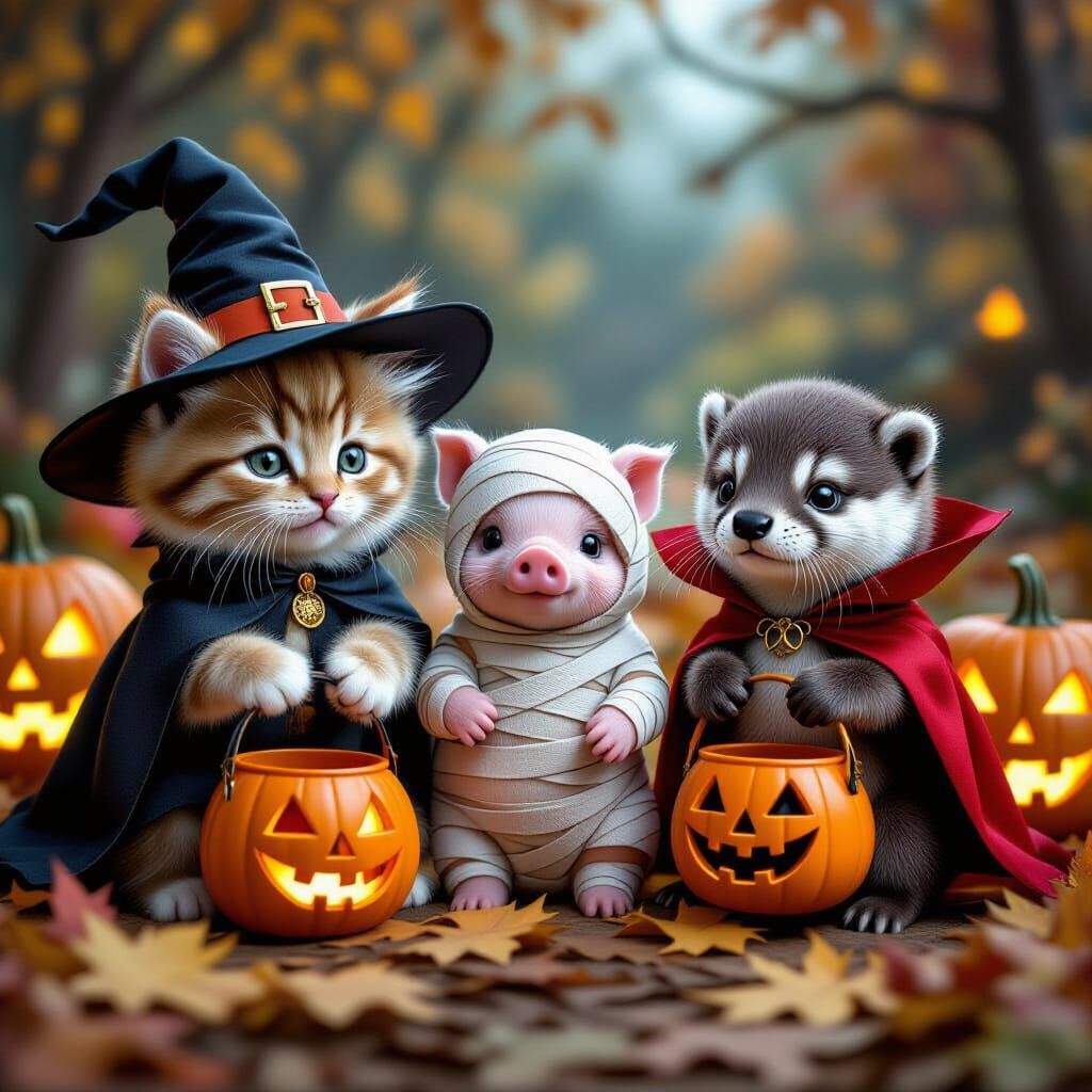 Cute Halloween Animals in Costume
