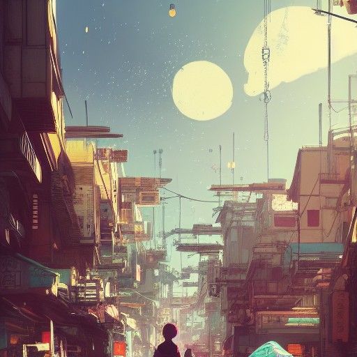 Peaceful Cyberpunk Town in Anime Style by Ghibli