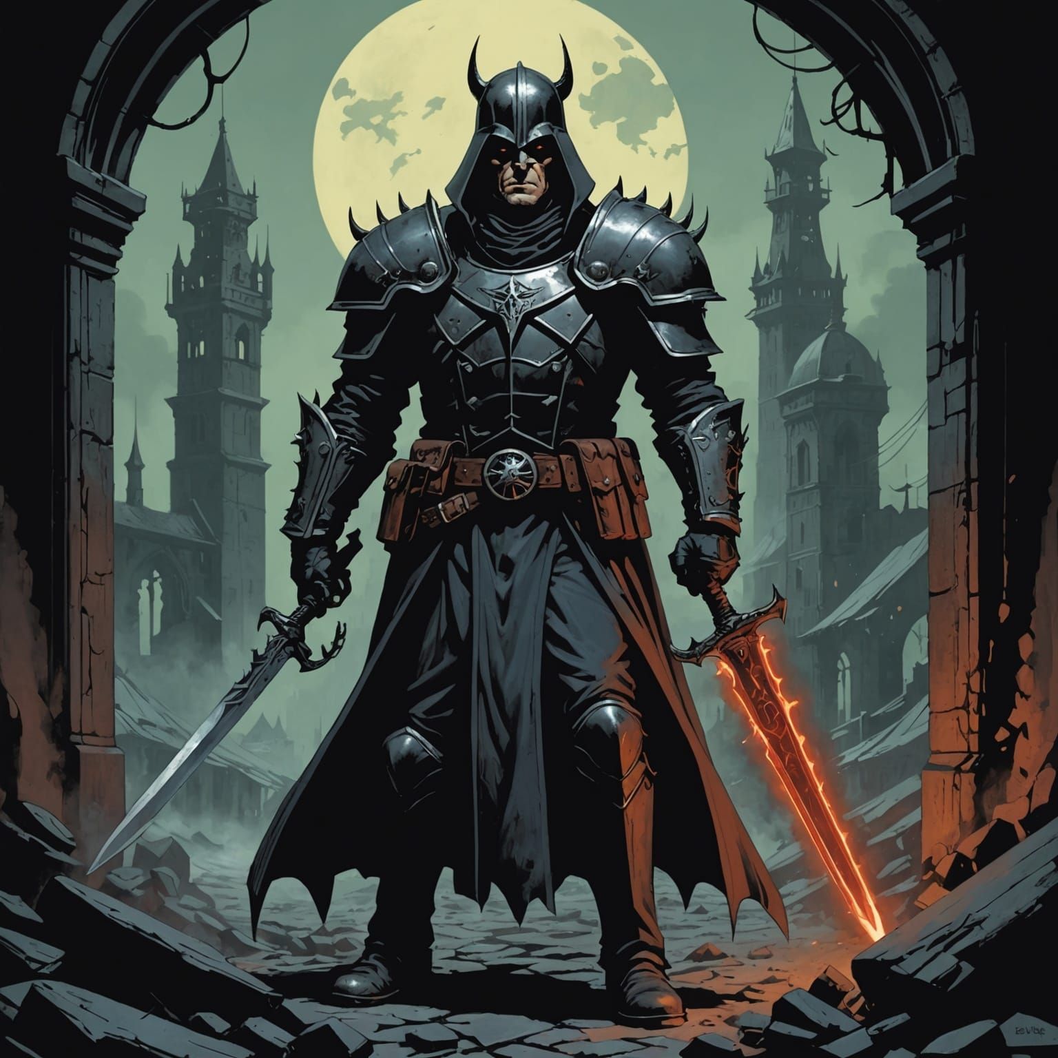 Dark Pulp Illustration in Grimdark Style