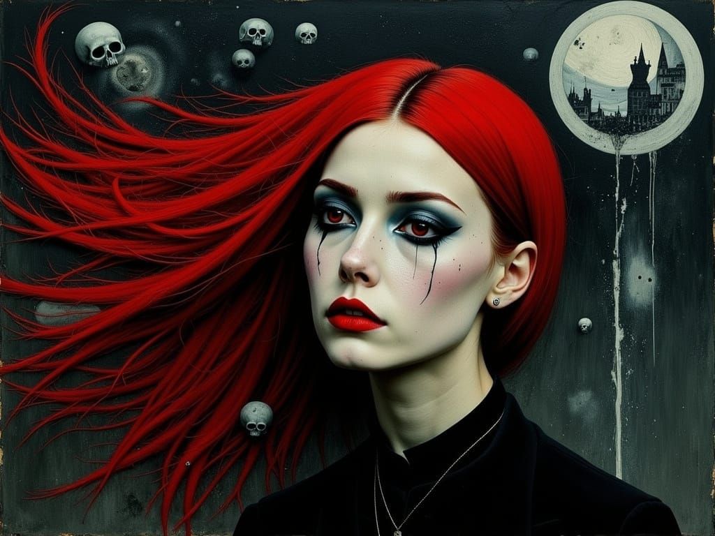 Gothic Woman in Moonlit Melancholy, Dark Romantic Style