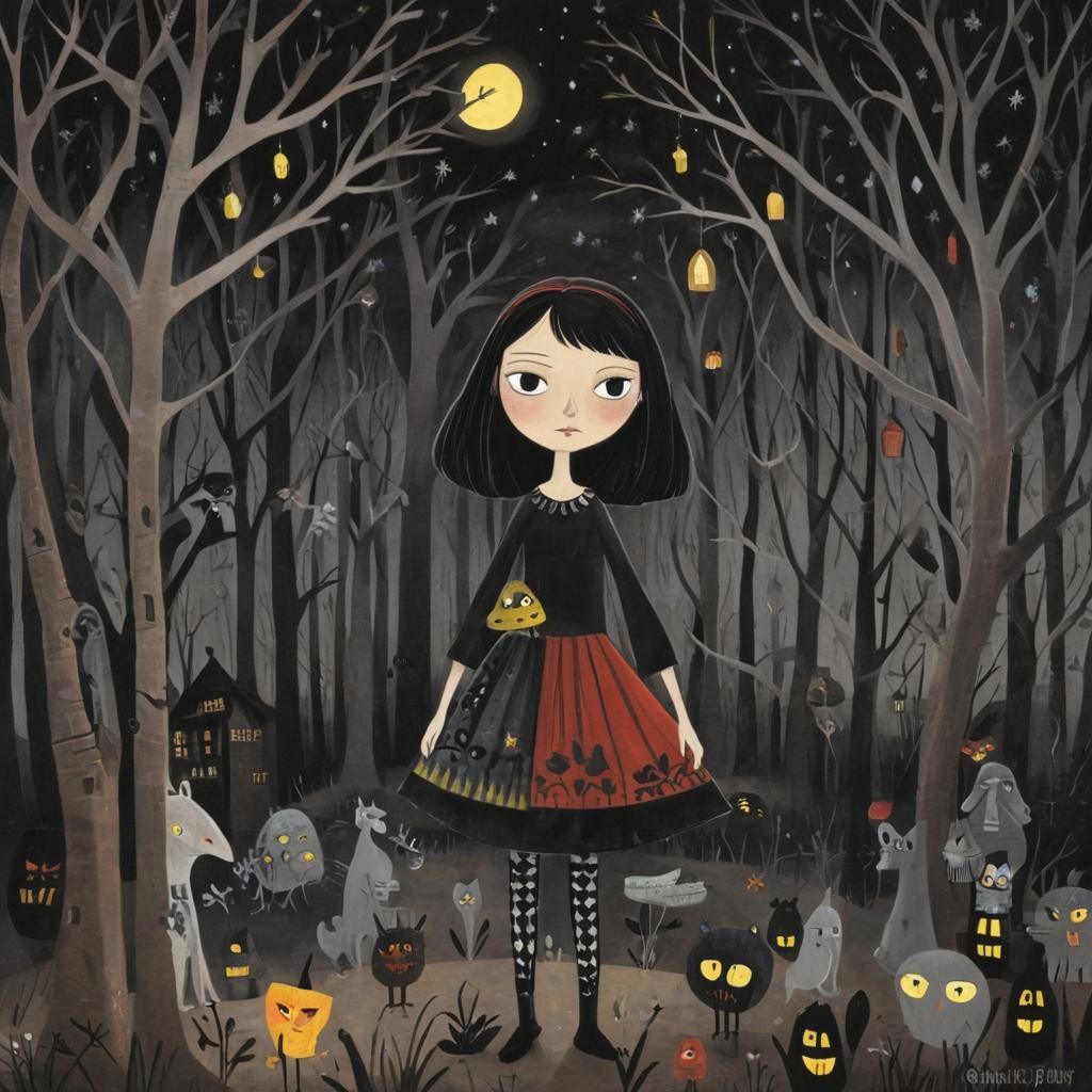 Grimdark Scene in Naive Art Style