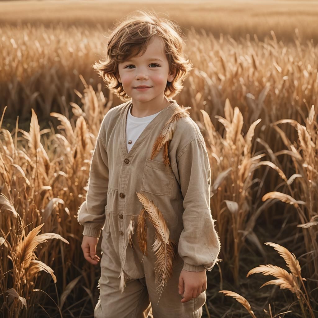 Boy in Sunlit Field: Anne Geddes Style Photography
