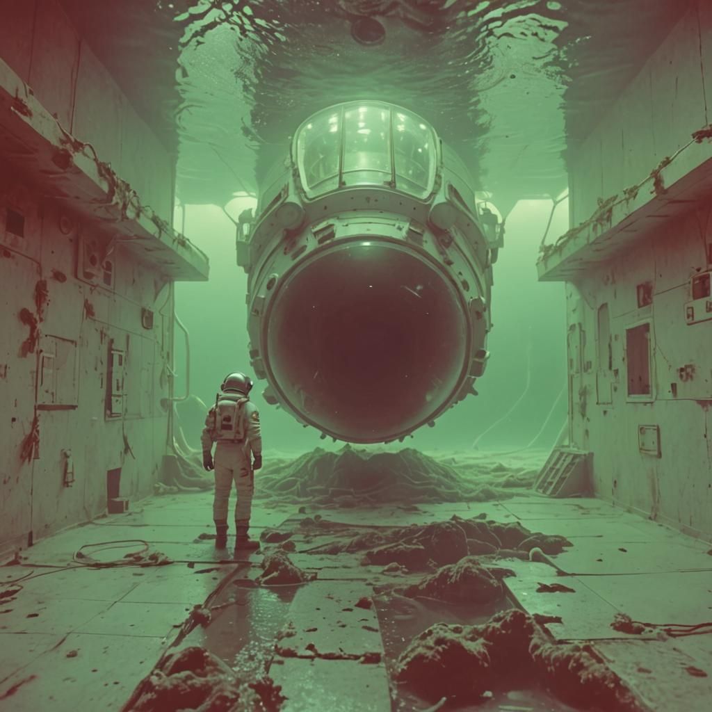 Submerged Astronaut in a Liminal Horror Scene