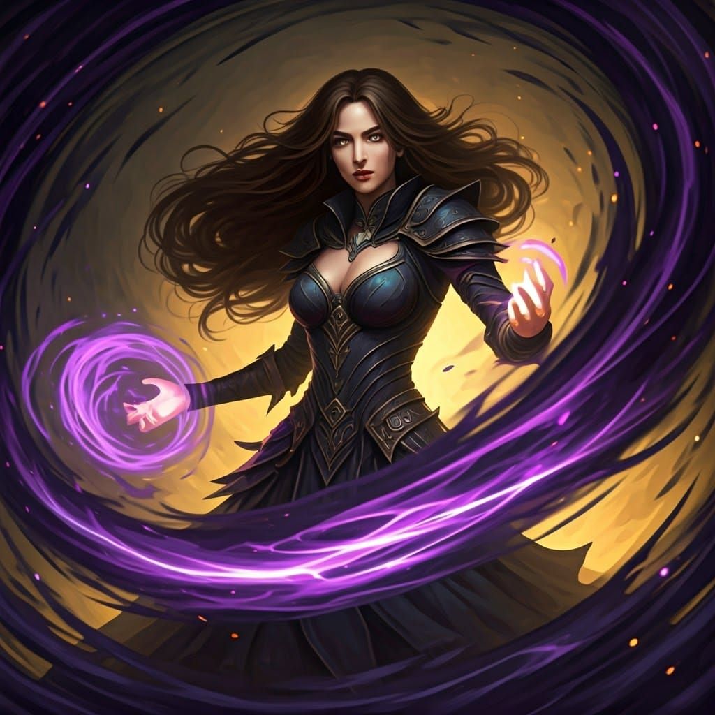 Mystical Woman Unleashing Purple Magic, Dark Fantasy Art