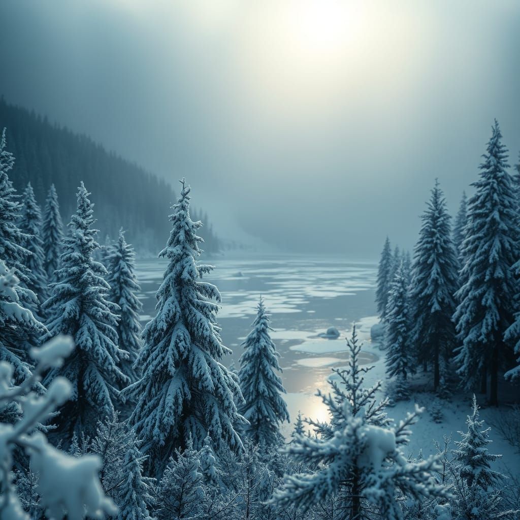 Majestic Winter Landscape in a Cyberpunk Aesthetic