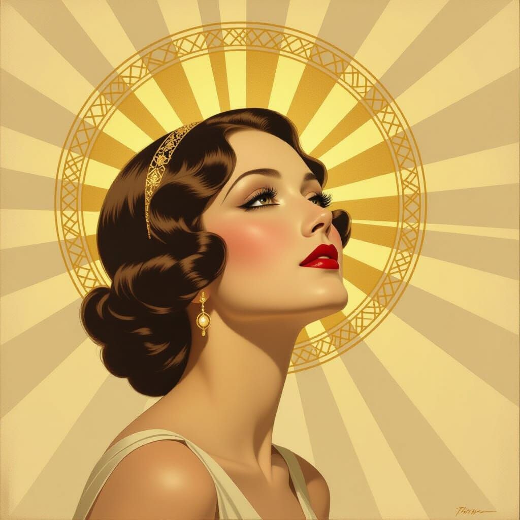 Art Deco Woman with Golden Halo