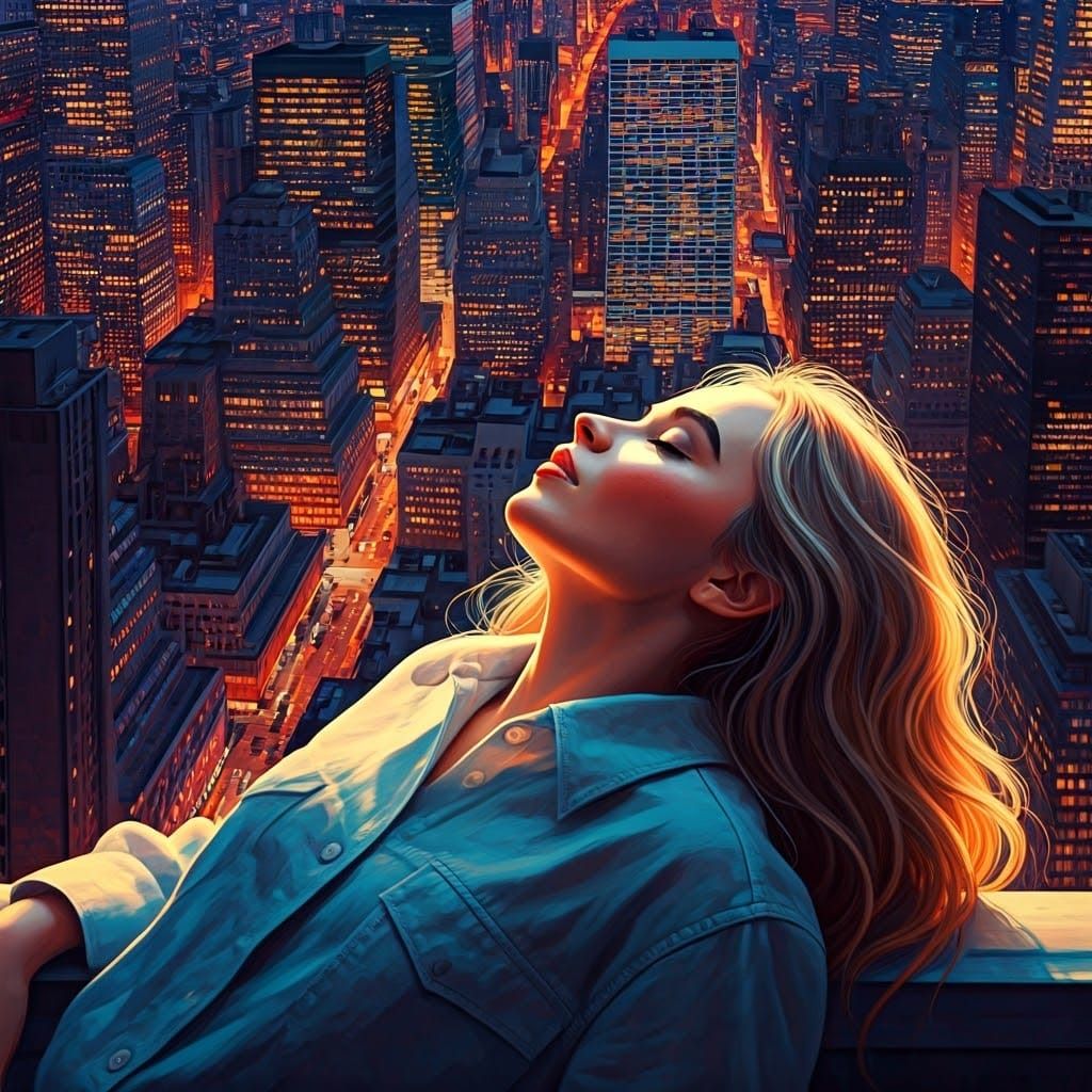 Sabrina Carpenter Basking in Urban Glow as Digital Painting