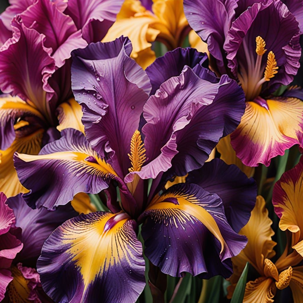 Surrealist Fuchsia Iris in Vibrant Gold Hues