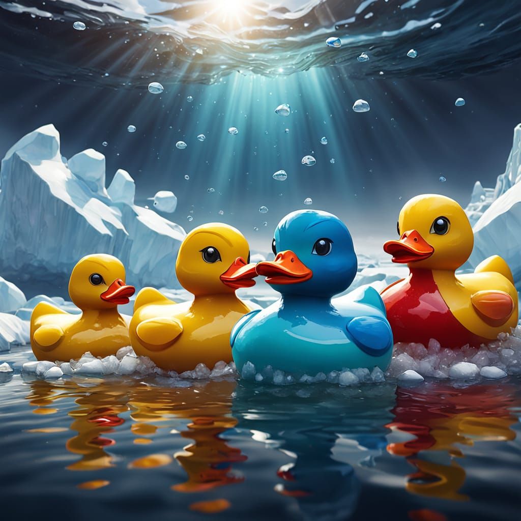 Vibrant Rubber Ducks Confront Antarctica's Majesty