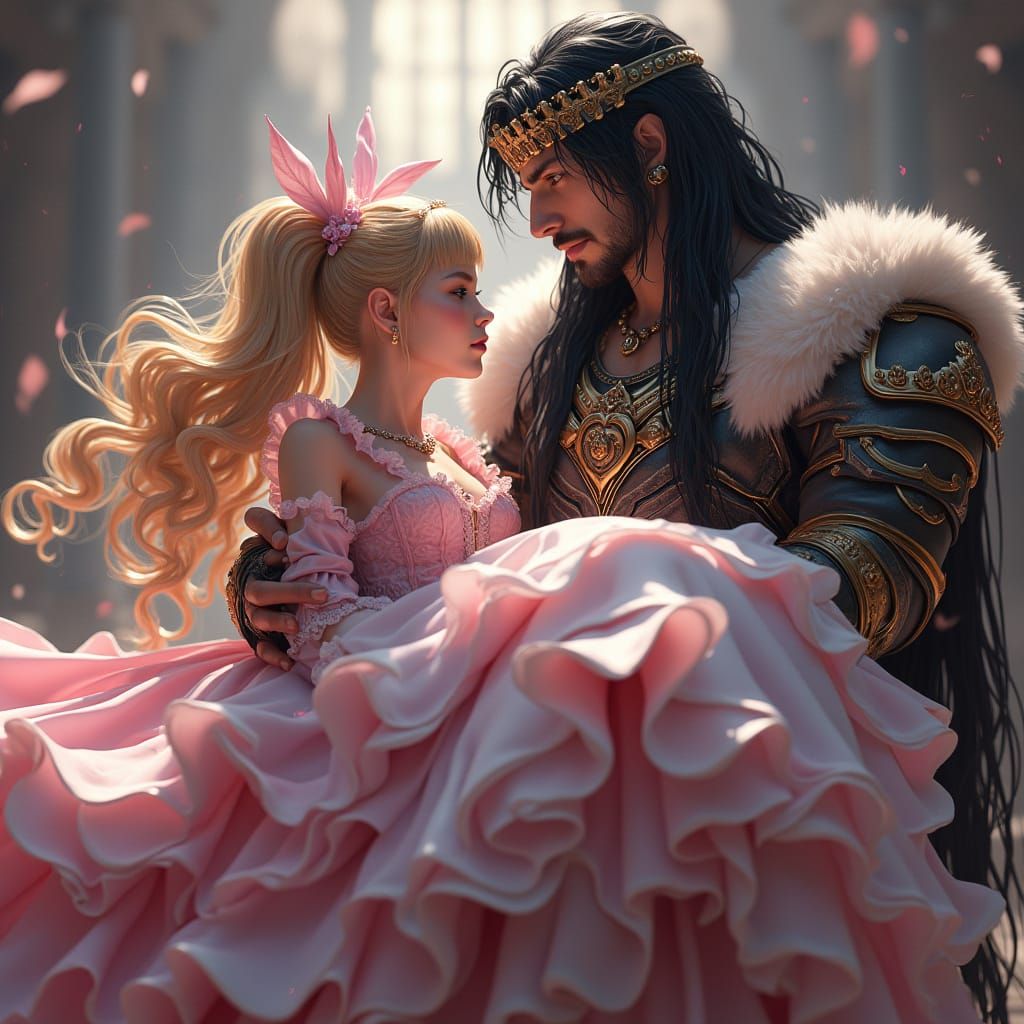 Regal Warrior King Subdues Helpless French Maid in Anime Art