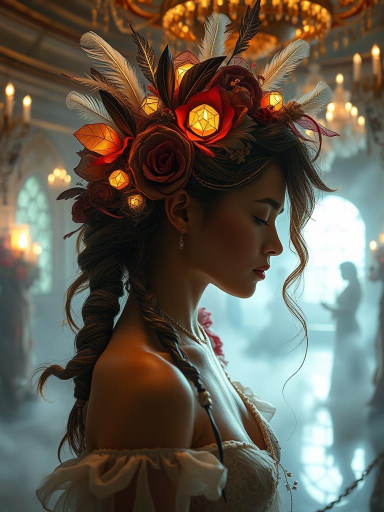 Surreal Ballroom Dreamscape with Avant-Garde Hair Sculptures