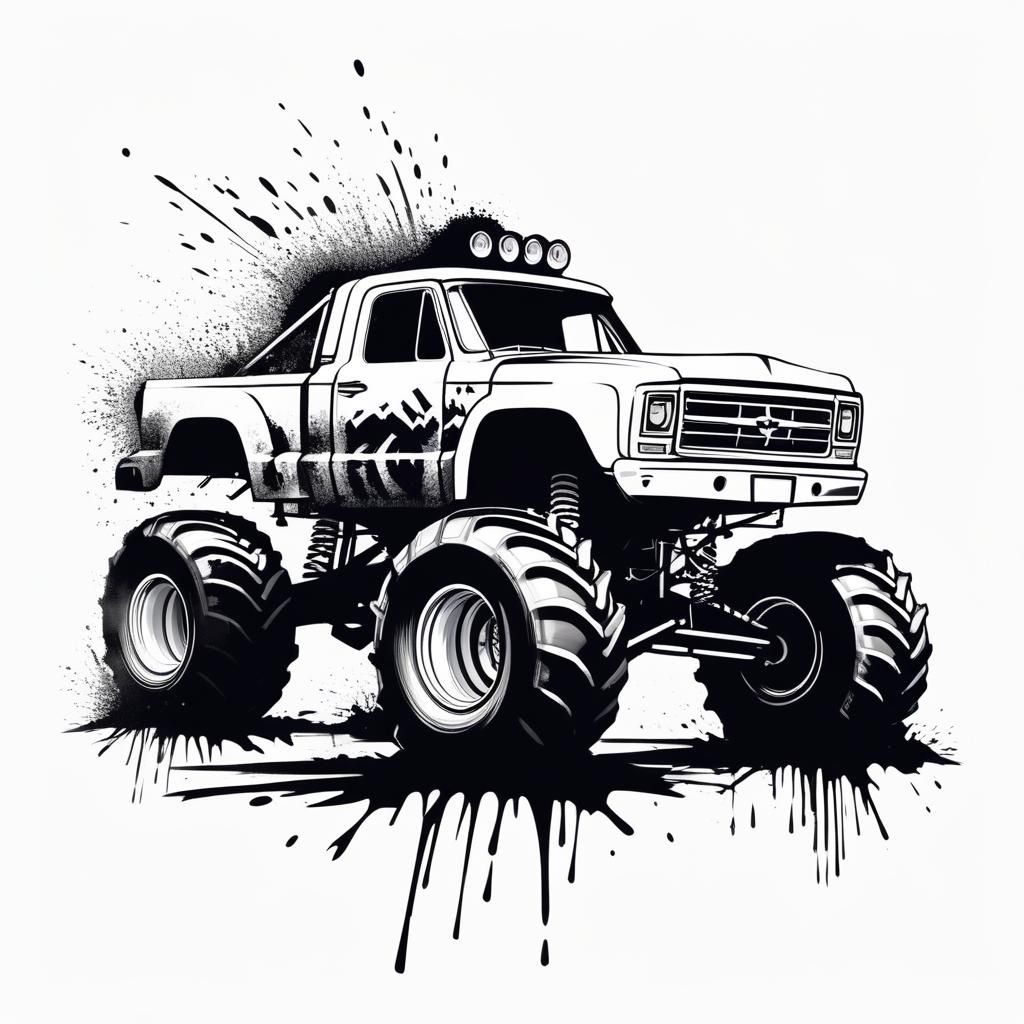Cute Monster Truck Stencil Spray T-Shirt Design