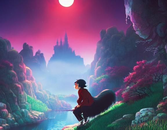 werewolf Studio Ghibli, Anime Key Visual, Deep Color, Intricate, 8k resolution concept art, Natural Lighting, Beautiful ...