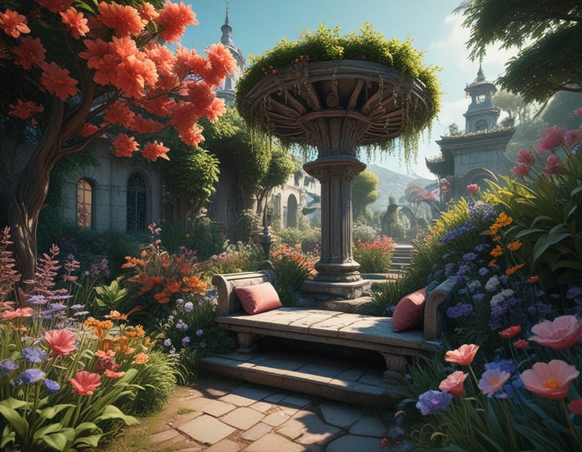 Enchanted Spring Oasis in Vibrant Digital Watercolor