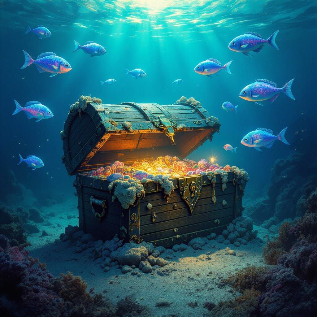 Bioluminescent Treasure Chest Undersea Dreamscape