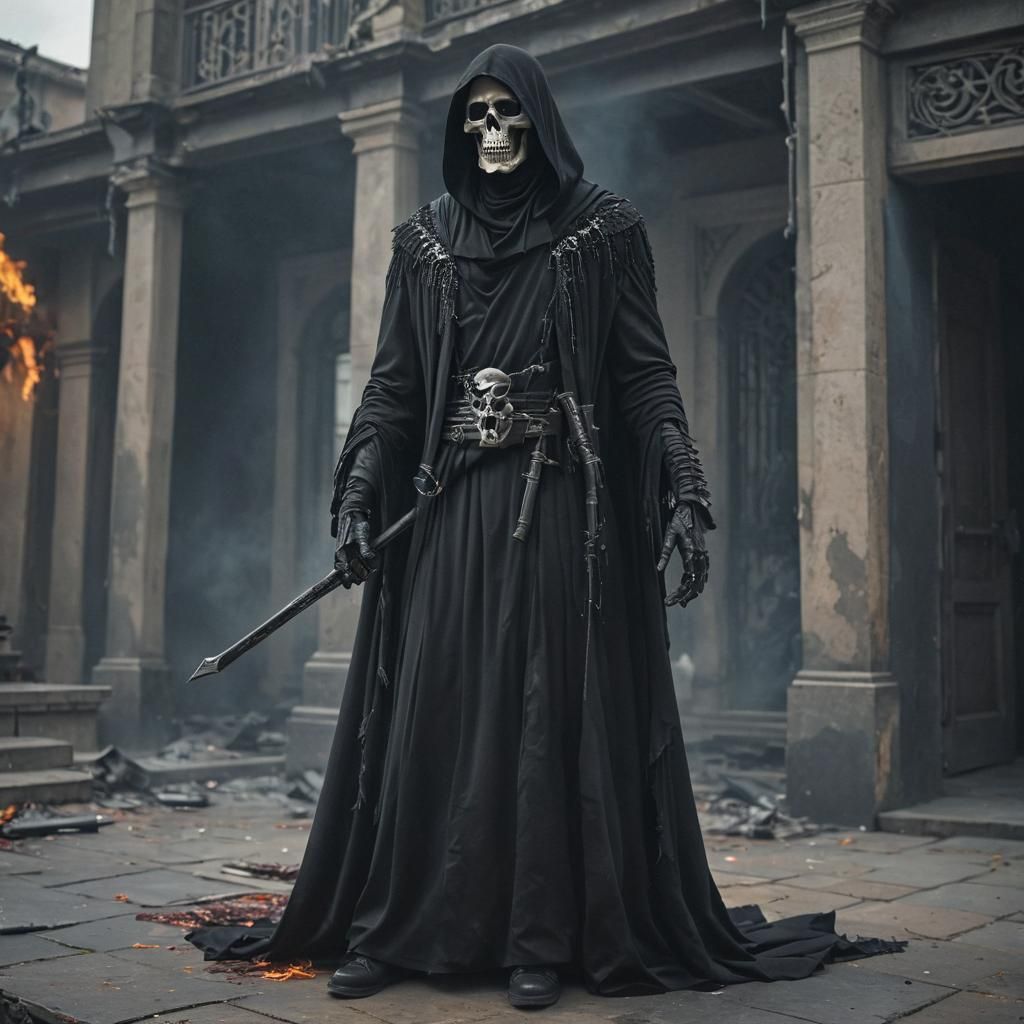 Modern Grim Reaper Guiding Souls, Hyperrealistic Art