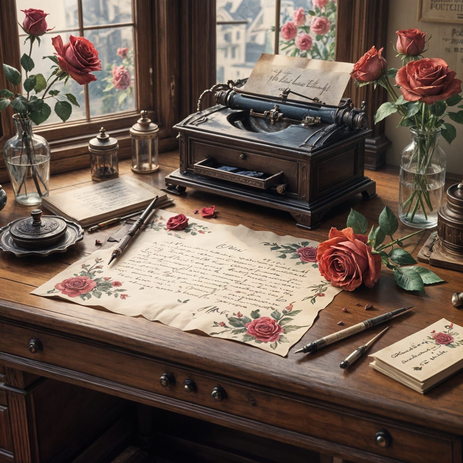 Victorian Study with Handwritten Letter and Inkwell