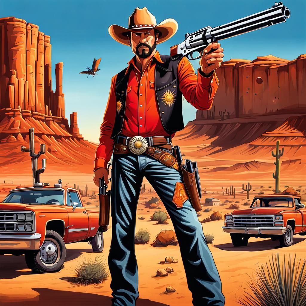 Funny Cowboy Bank Robbery in Airbrush Art