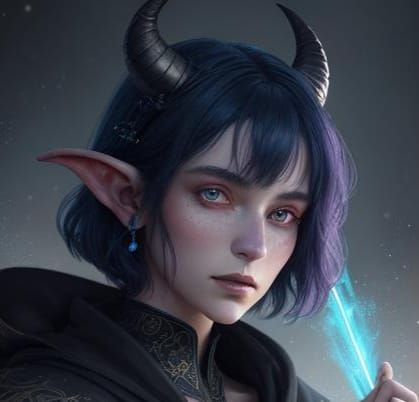 Dreamlike Tiefling Girl with Lute in Fantasy Art