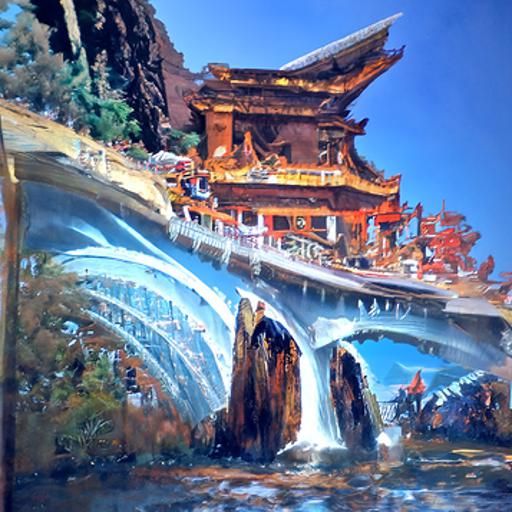 Gorgeous Chinese Landscape in Oil Painting Style