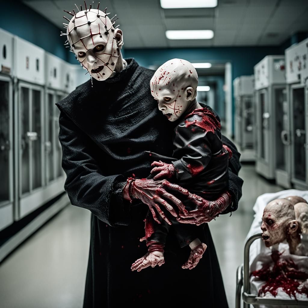 Bloody Baby Pinhead in Dark Hospital Nursery