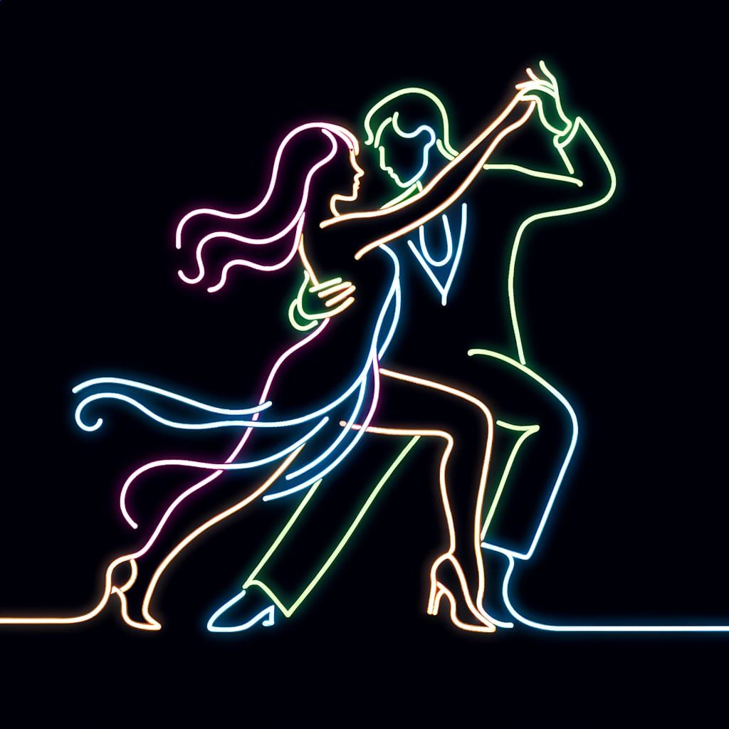 Neon Line Art of Tango Dancers