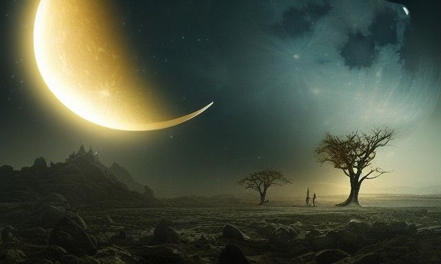 Epic Moon Shattering in Night Sky, Digital Painting