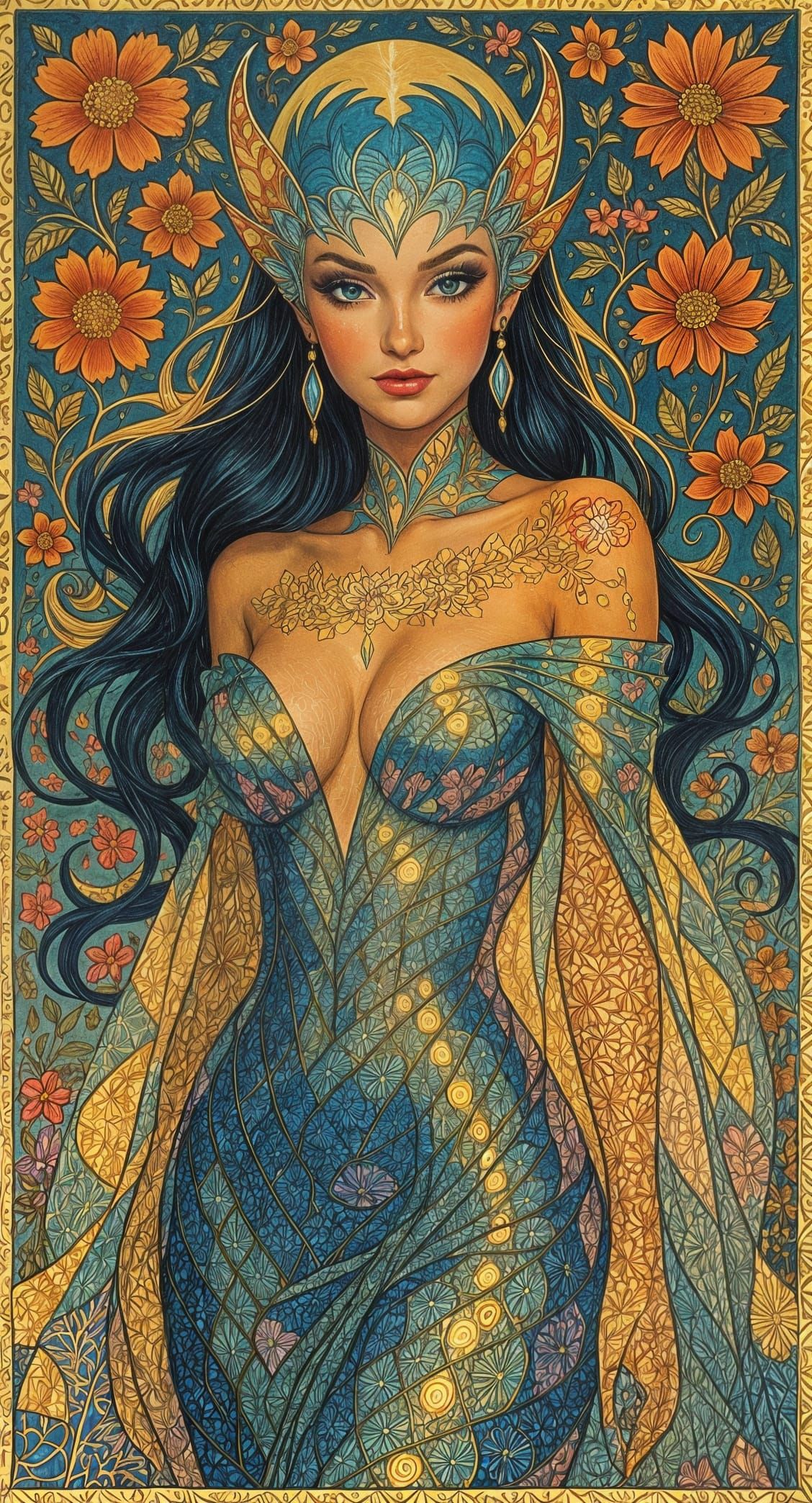 Bioluminescent Alien Woman in Pin-Up Art Style