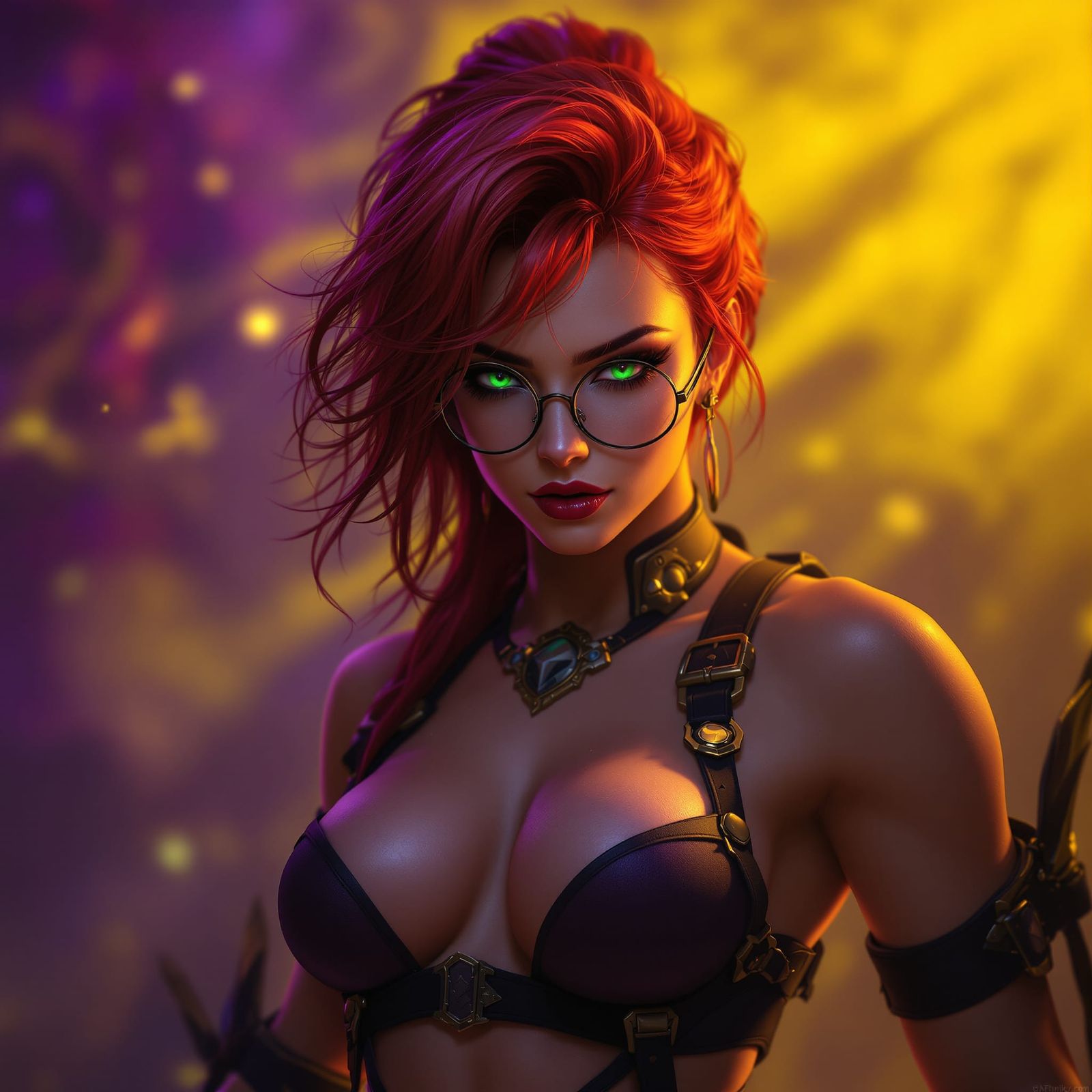 Muscular Redhead Woman in Harness, Dark Fantasy Art
