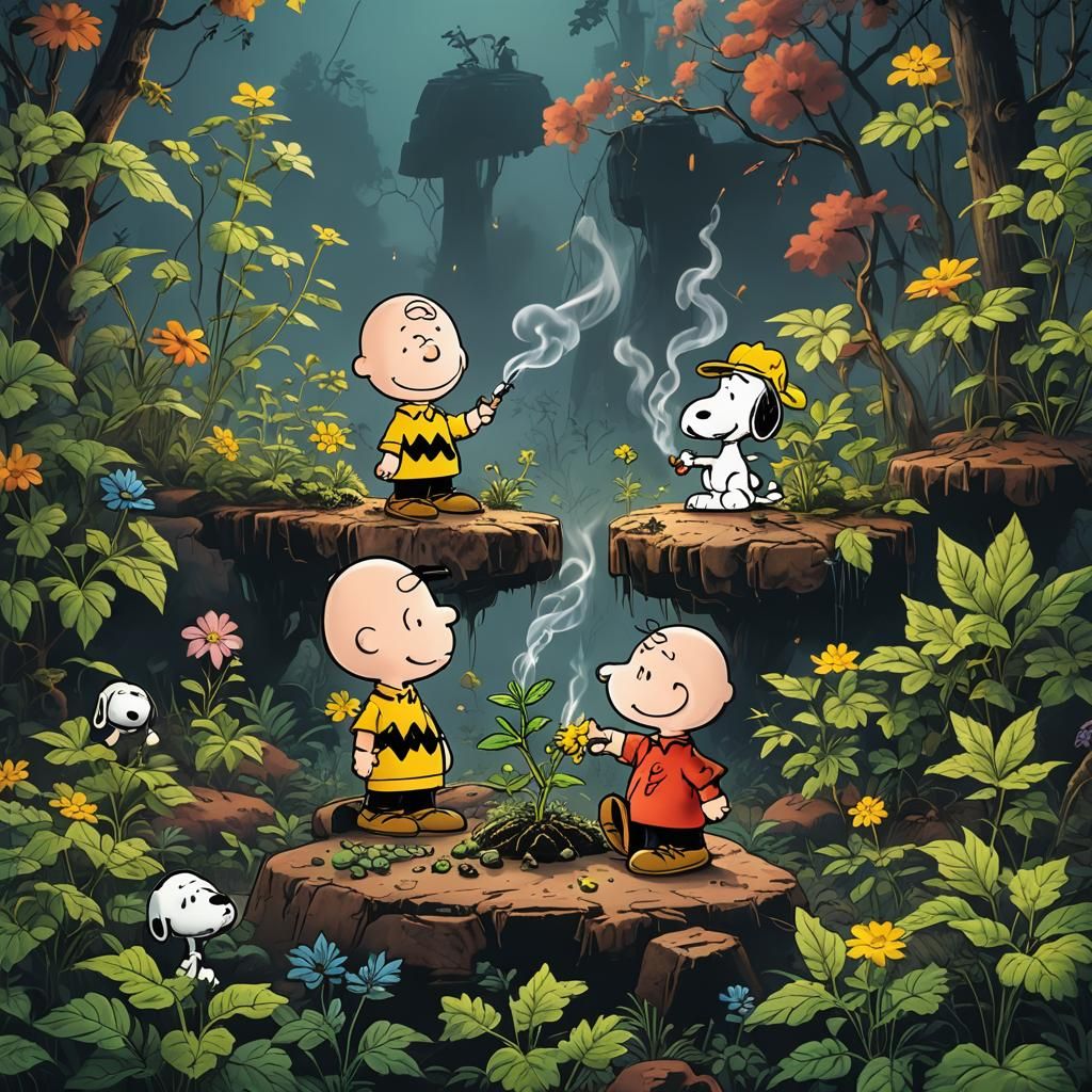 Charlie Brown and Snoopy Smoking Weed: Fantasy Art