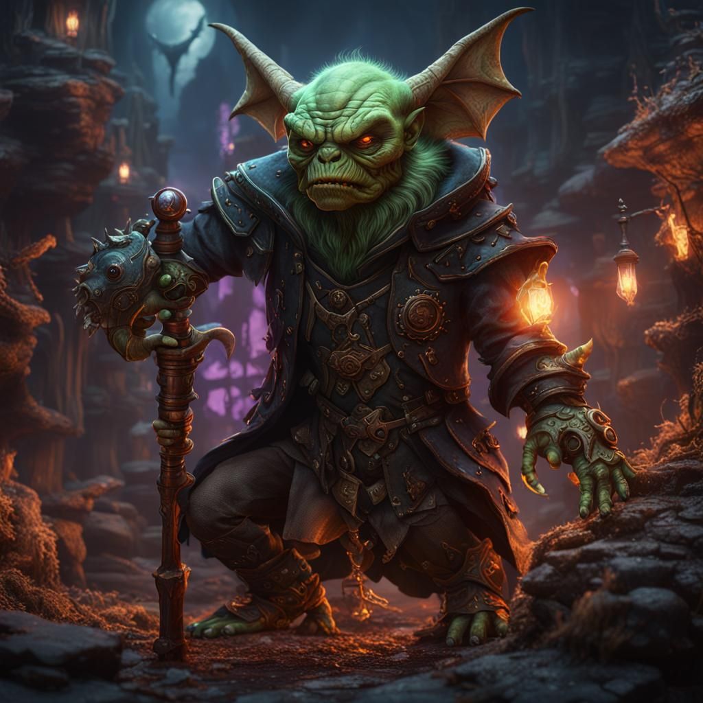 Gremlin Warlock in Detailed Matte Painting Style