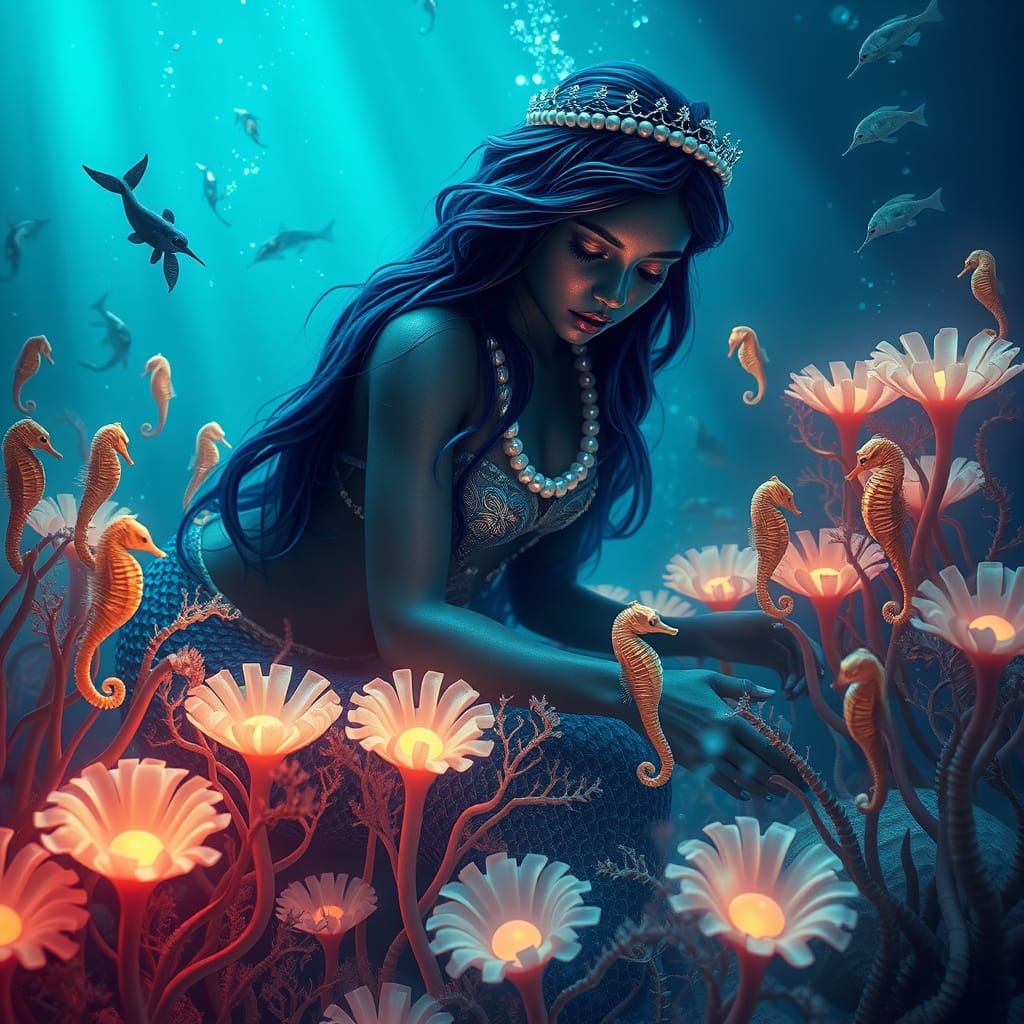 Black Mermaid's Glowing Garden: A Hyperrealistic Underwater ...
