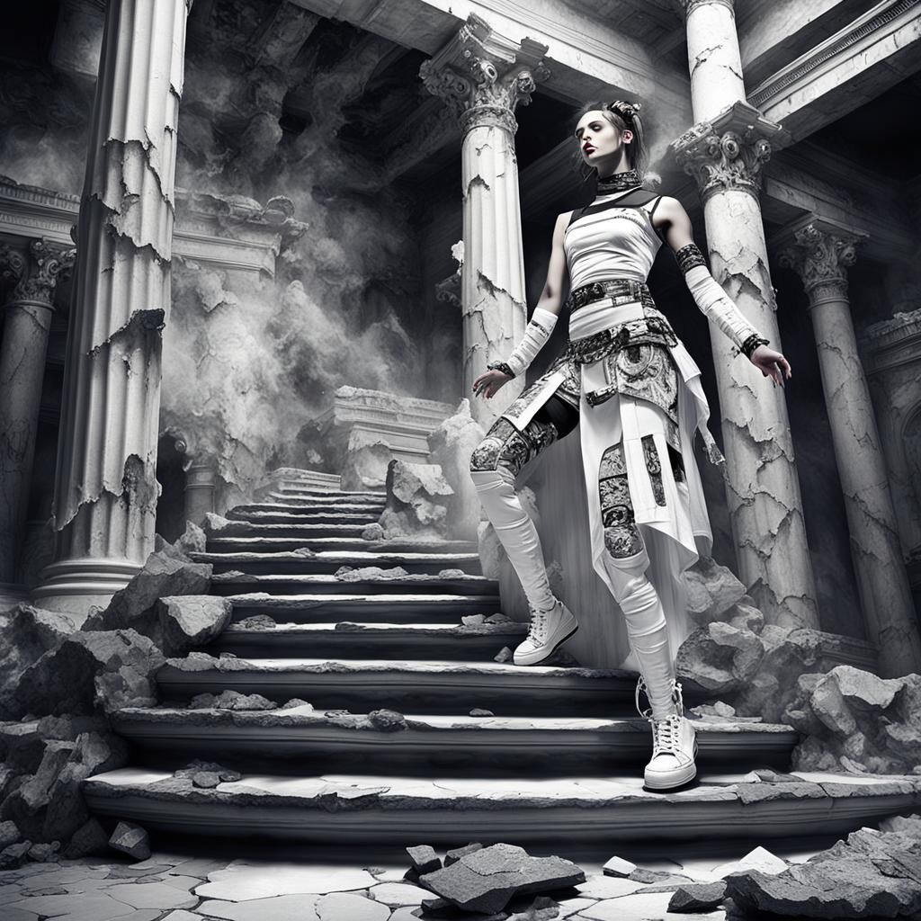 Cybergoth Model in Neo-Classical Art Exhibit