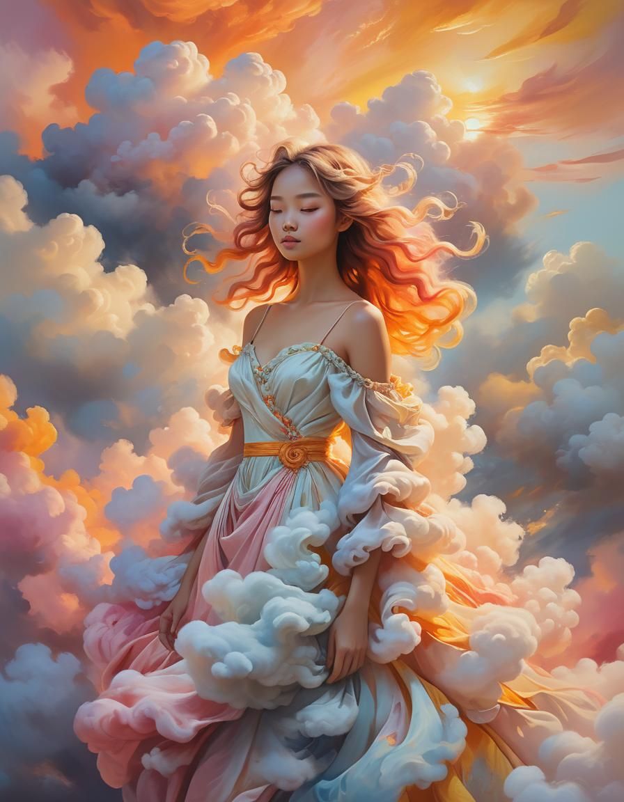 Serene Air Elemental Cloud Portrait as Oil Painting