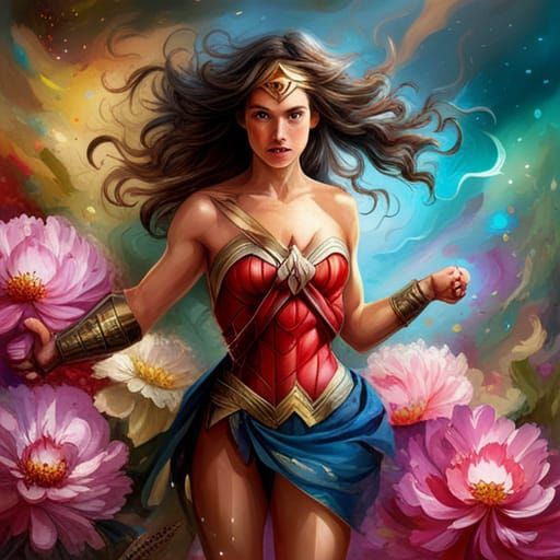 Chibi Wonder Woman in Peony Garden