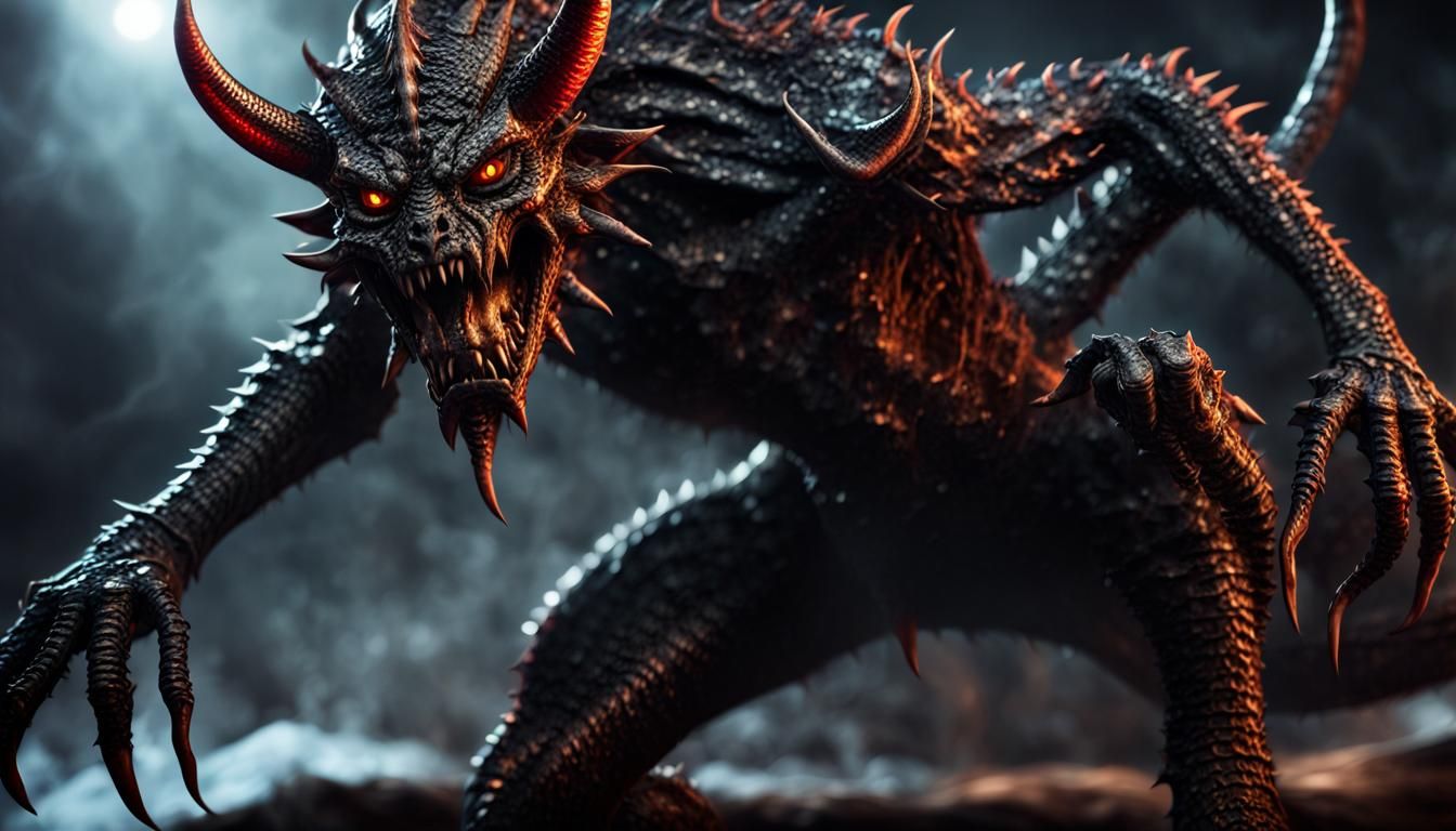 Scary Kobold Demon with Metallic Scales in Hellfire