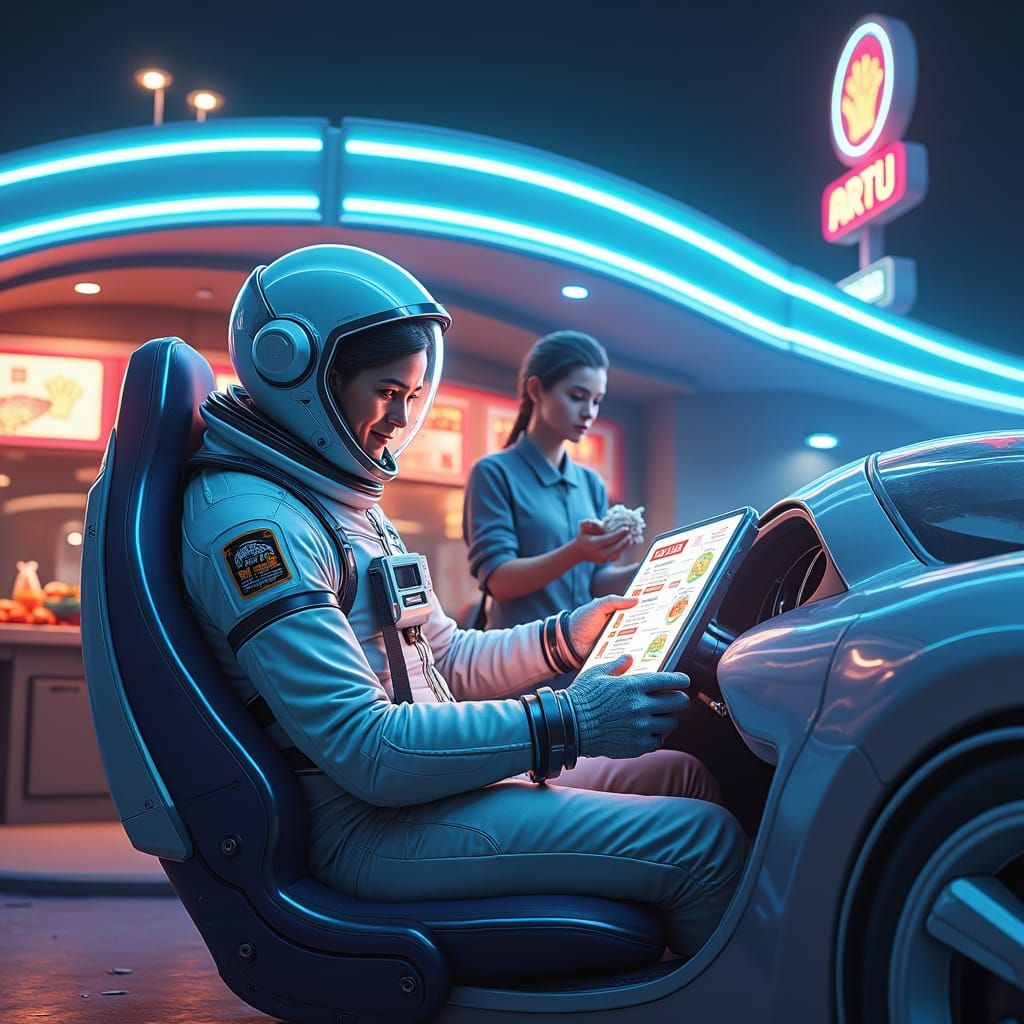 Astronaut at Intergalactic Drive-Thru in Digital Art
