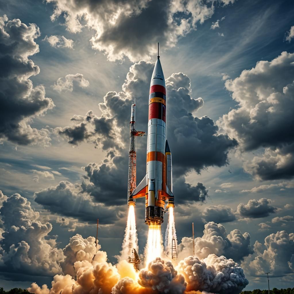 German V2 Rocket Launch in a Cloudy Sky
