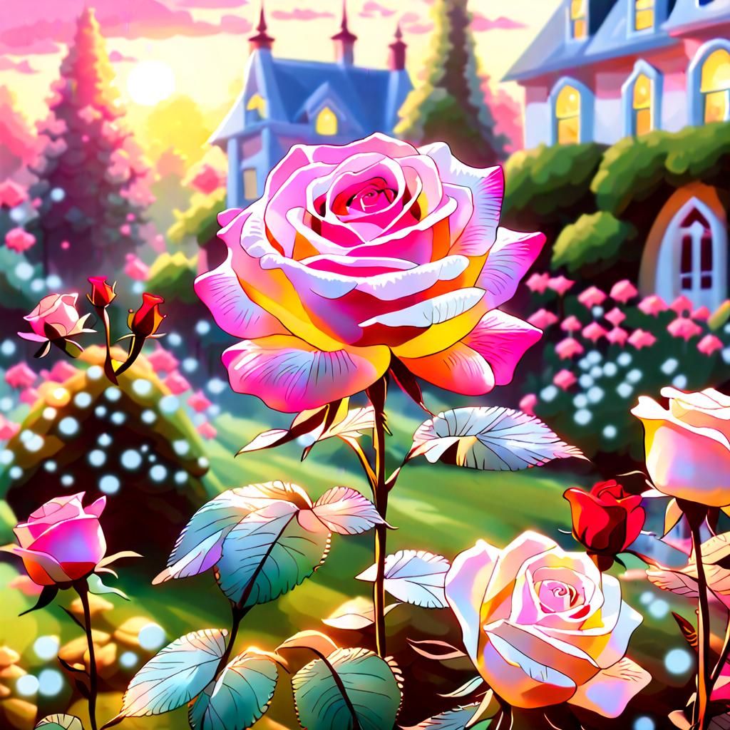 Grand House with Rose Garden in Soft Focus