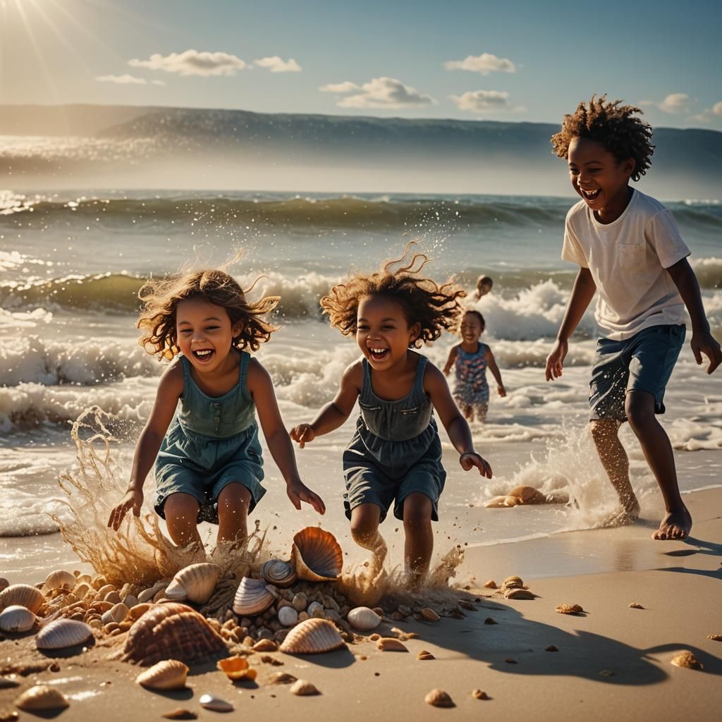 Surreal Beach Scene Captures Joyful Family Moments in High D...
